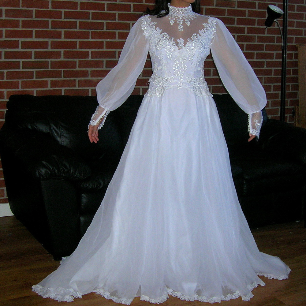 Edwardian Style Guipure Net Lace Lace Weding Dress